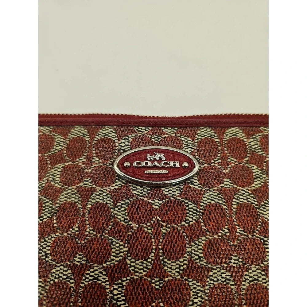 COACH wristlet wallet Coated‎ Canvas SV/Red zip